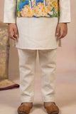 Ivory Kurta Pyjama Set with Floral Printed Nehru Jacket For Boys
