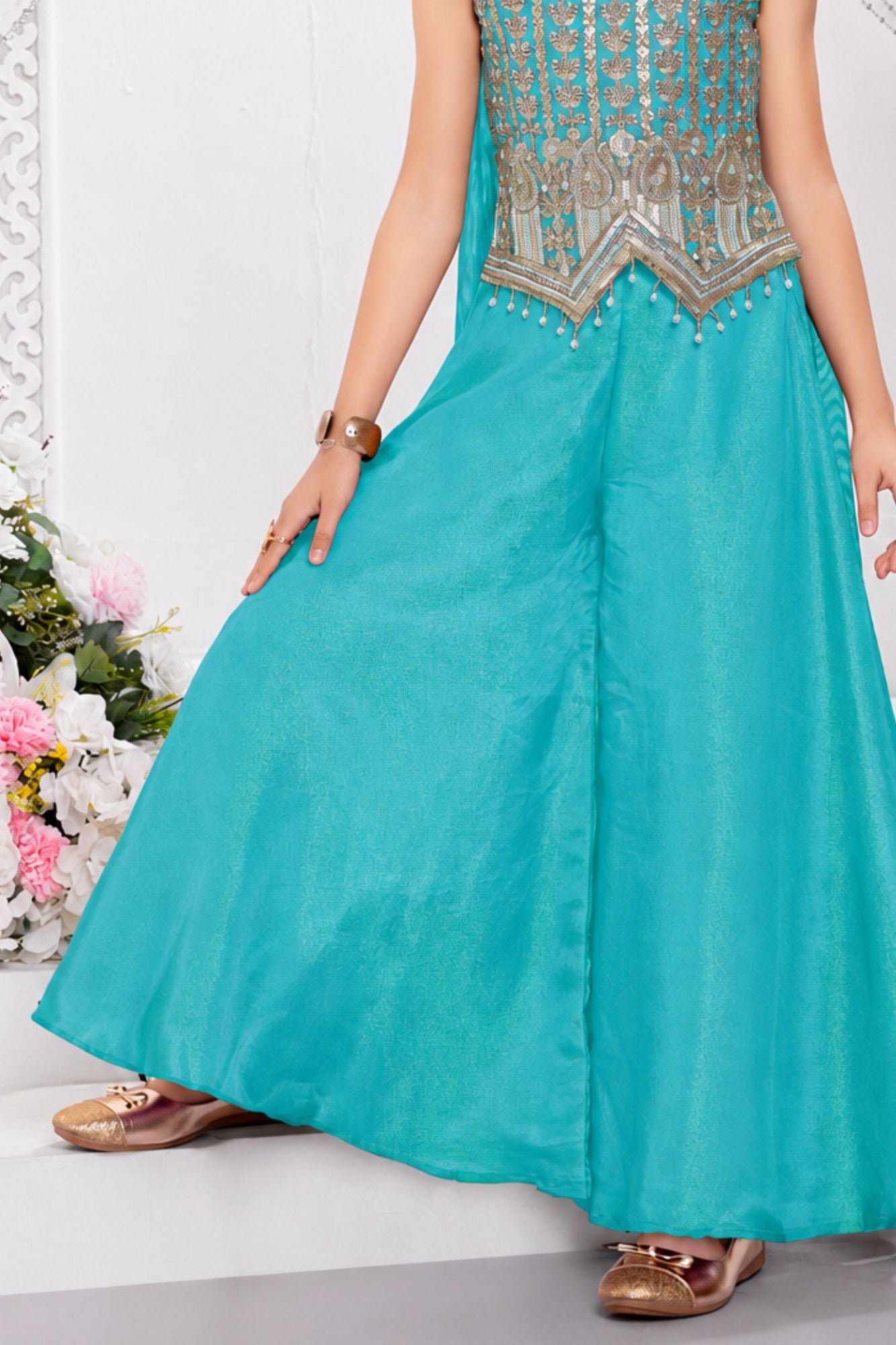 Elegant Sky Blue Embroidered Palazzo Set with Dupatta