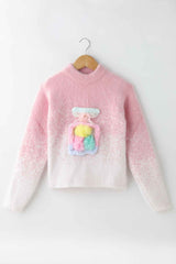 Pink Pullover With Embroidery And Floral Embellishment For Girls