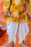 Mustard Krishna Janmashtami Batique Print kurta With Dhoti For Boys