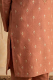 Boys Rust Orange Mirror Embroidered Kurta Pajama Set