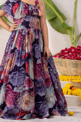 Violet Sequins Worked And Floral Printed Gown For Girls