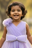 Lilac Tulle Party Wear Frock with Oversized Bow For Girls