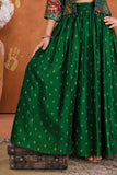 Girls Emerald Green Printed Palazzo Set with Jacket and Palazzo Pants