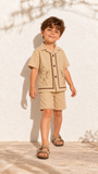Boys Mustard Yellow Tropical Embroidered Shorts Set with Collared Shirt
