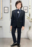 Navy Blue Bead Work Tuxedo With Pant And Waistcoat Set For Boys