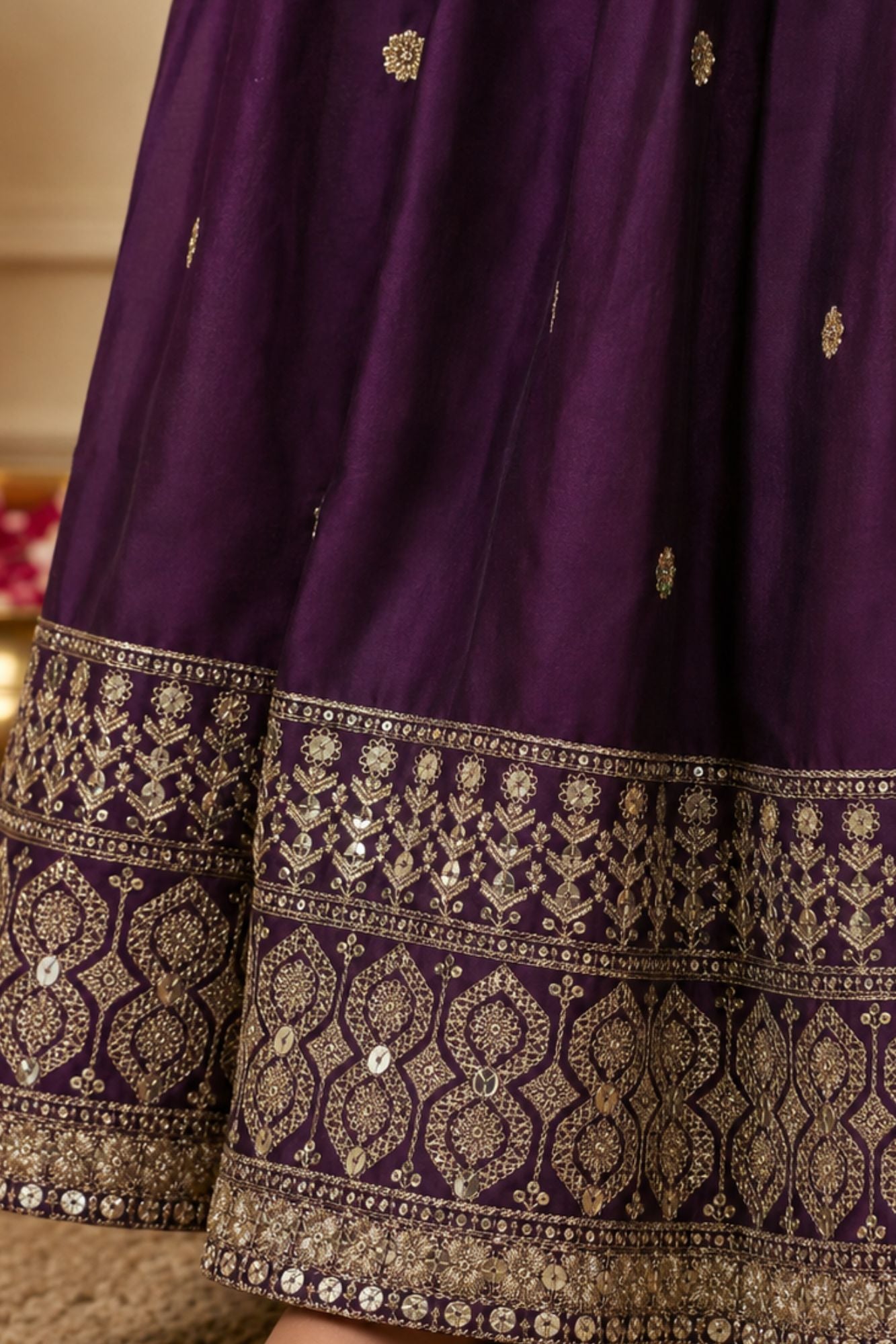Wine Sequins Work And Zari Embroidered Ethnic Gown For Girls