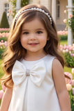 Girls White Bow And Floral Applique Party Wear Frock