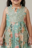 Teal Blue Bloom Sleeveless Floral Dress for Girls