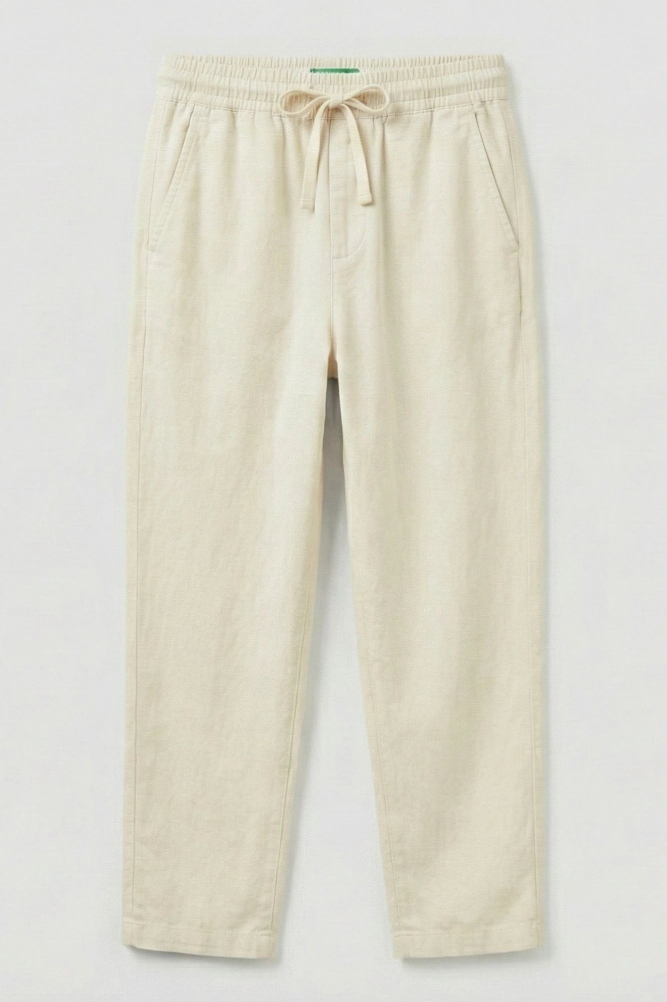 White Linen Straight-Fit Pants with Elastic Waist For Boys