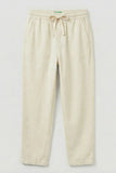 White Linen Straight-Fit Pants with Elastic Waist For Boys