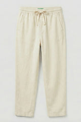 White Linen Straight-Fit Pants with Elastic Waist For Boys