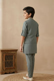 Pastel Green Embroidered Kurta Set with Nehru Jacket For Boys