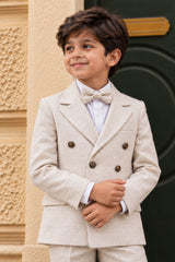 Boys Cream  Blazer Coat Suit Set with Bow Tie