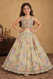 Girls Cream With Multicolor Floral Sequin Embellished Lehenga Choli Set