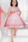 Gajri Pink Sequin Party Wear Frock with Bow For Girls