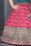 Blue And Pink Silk Pattu Pavadai With Gold Foil Print For Girls - Lagorii Kids