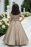Fawn Shimmer Bow Detail Party Gown For Girls