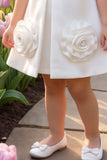 Girls White Bow And Floral Applique Party Wear Frock