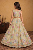 Girls Cream With Multicolor Floral Sequin Embellished Lehenga Choli Set