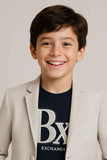 Grey Embroidered Blazer With T-shirt For Boys