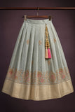 Pink & Ice Blue Silk Pattu Pavadai with Puff Sleeves For Girls