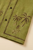 Boys Olive Green Tropical Embroidered Shorts Set with Collared Shirt