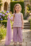 Girls Lavender Floral Embroidered Palazzo Set With Dupatta