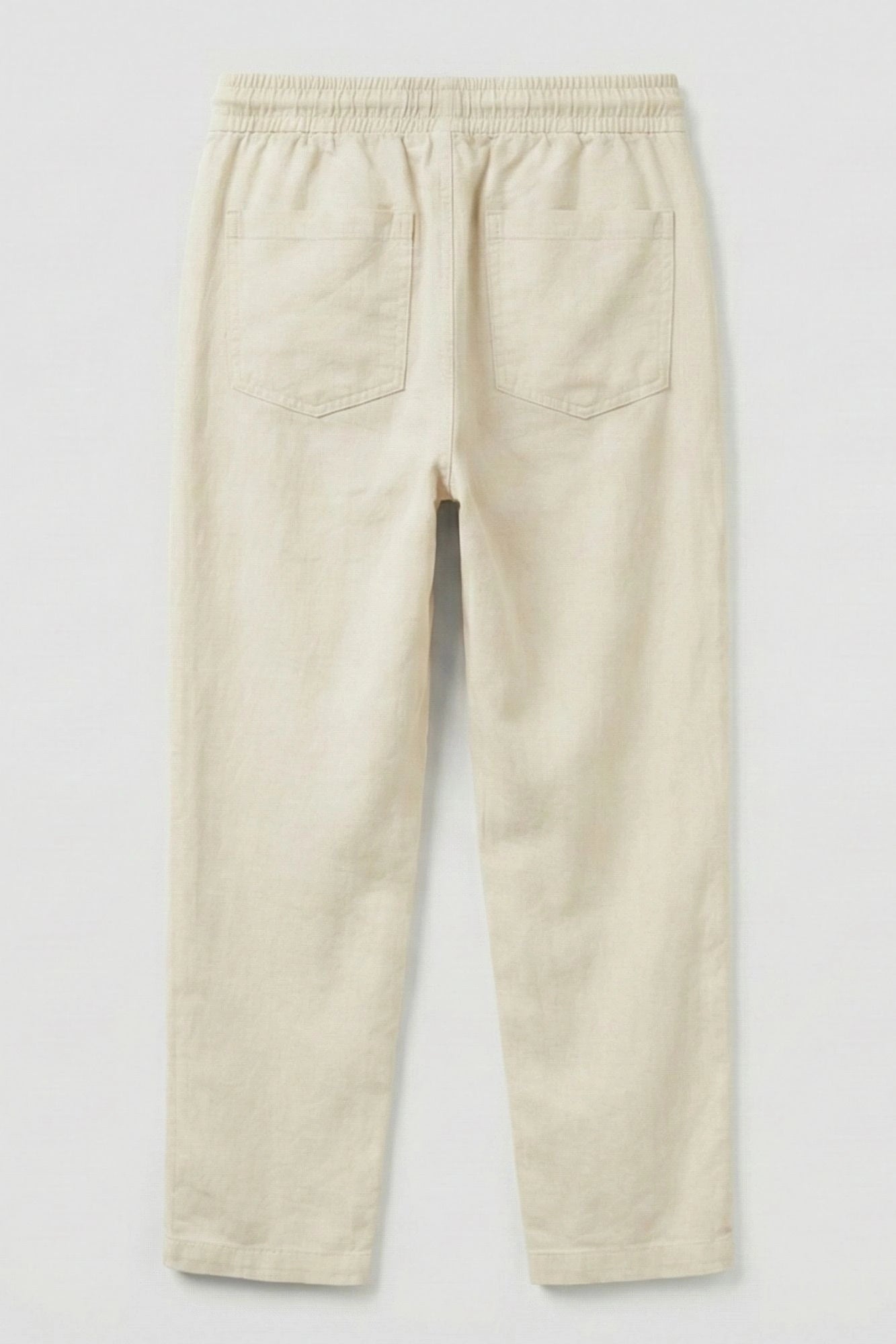 White Linen Straight-Fit Pants with Elastic Waist For Boys