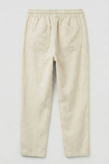 White Linen Straight-Fit Pants with Elastic Waist For Boys