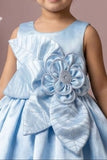 Powder Blue Floral Party Wear Frock For Baby Girls