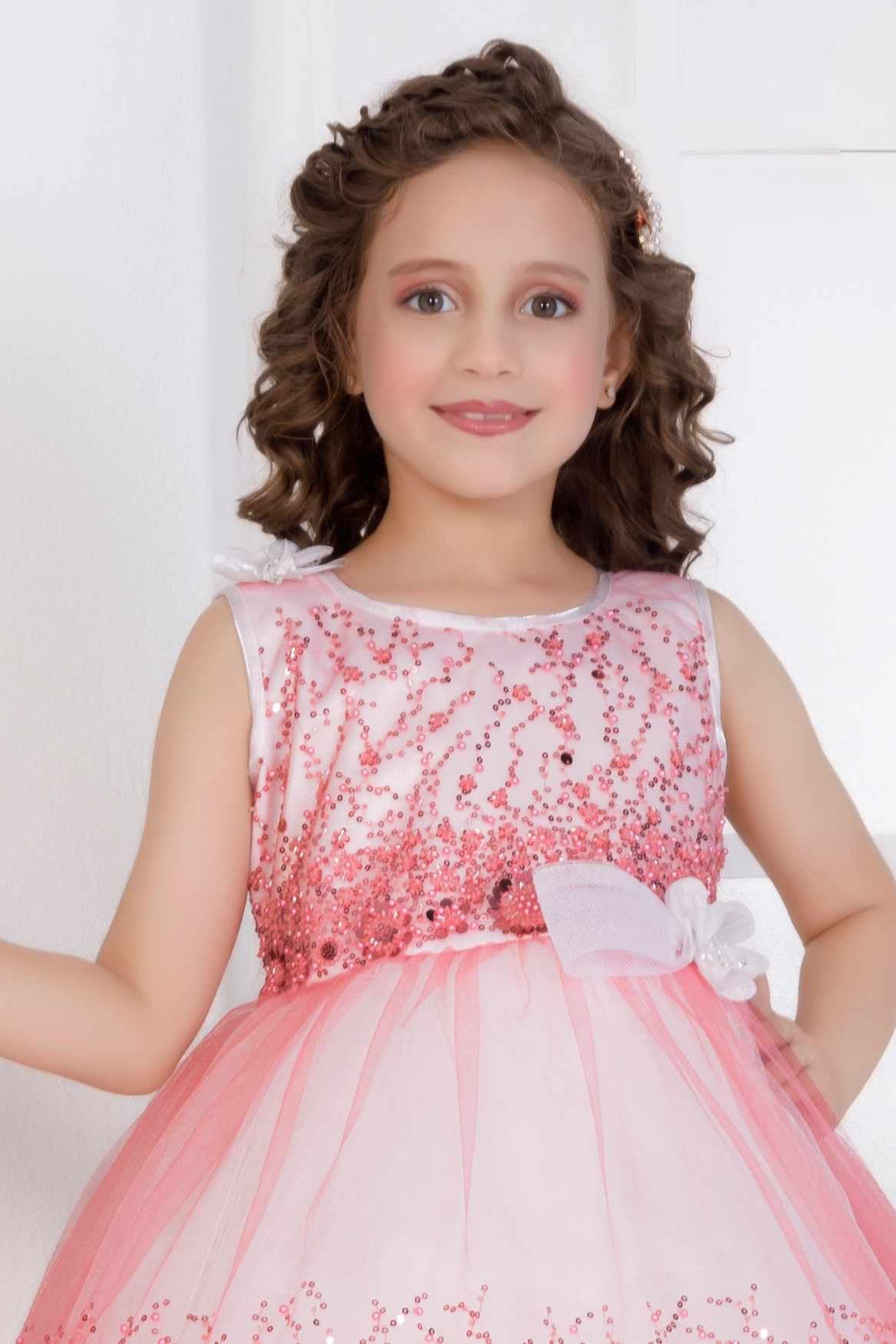 Gajri Pink Sequin Party Wear Frock with Bow For Girls