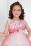 Gajri Pink Sequin Party Wear Frock with Bow For Girls