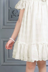 Stylish White Casual Frock Embellished With Flower For Girls