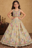 Girls Cream With Multicolor Floral Sequin Embellished Lehenga Choli Set