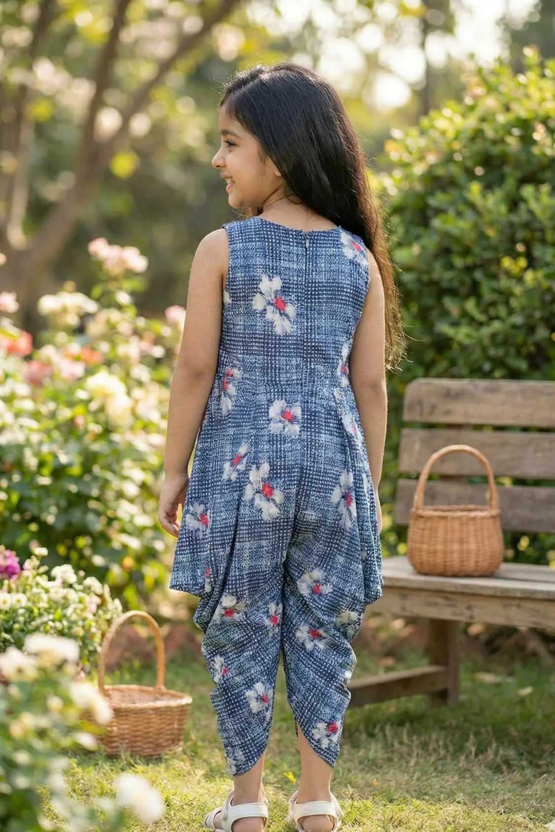 Blue Dhoti Style Dress For Girls