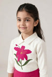 Girls White Floral Embroidered Top with Pink Pleated Palazzo Pants Set