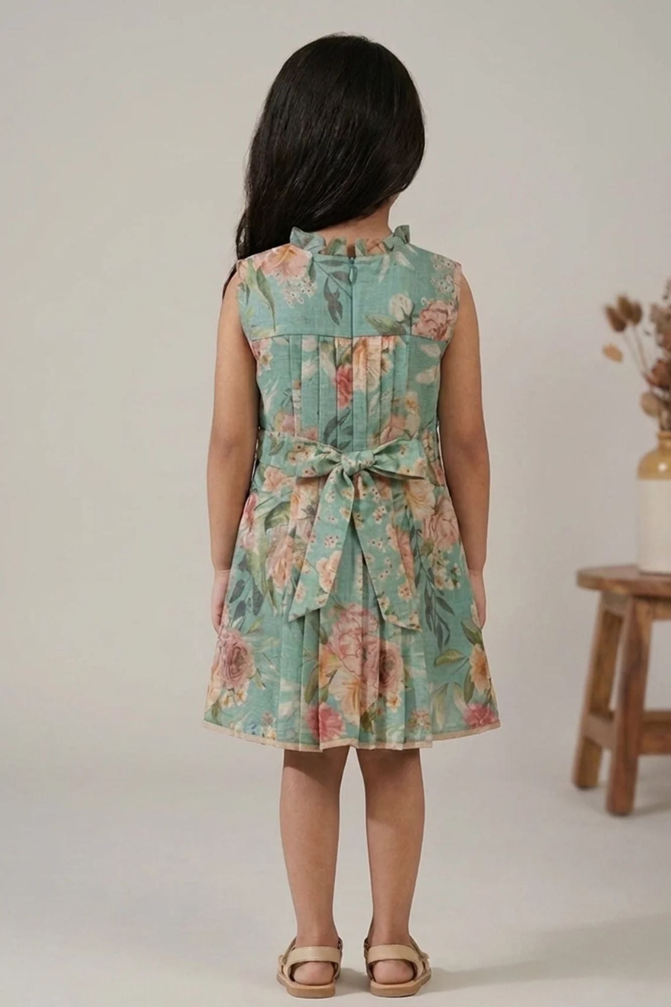 Teal Blue Bloom Sleeveless Floral Dress for Girls