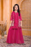 Rani Pink Jacket Style Floral Embroidered Palazzo Set with Dupatta
