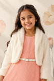 Blush Pink Dress with Ivory Fur Jacket