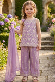 Girls Lavender Floral Embroidered Palazzo Set With Dupatta