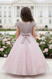 Blush Pink Shimmer Bow Detail Party Gown For Girls