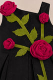 Girls Black 3D Rose Applique Party Wear Frock
