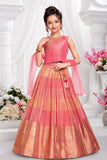 Coral Pink Floral Zari Embroidered Lehenga Choli Set