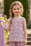 Girls Lavender Floral Embroidered Palazzo Set With Dupatta