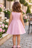 Girls Pastel Pink Bow And Floral Applique Party Wear Frock