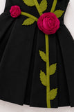 Girls Black 3D Rose Applique Party Wear Frock