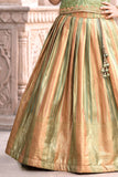 Girls Sage Green & Peach Gold Zari Woven Lehenga Choli Set with Dupatta