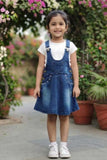Denim Dungaree With White T-Shirt Set For Girls
