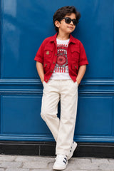 Boys Rust Red Utility Jacket Graphic T-Shirt Pant Set